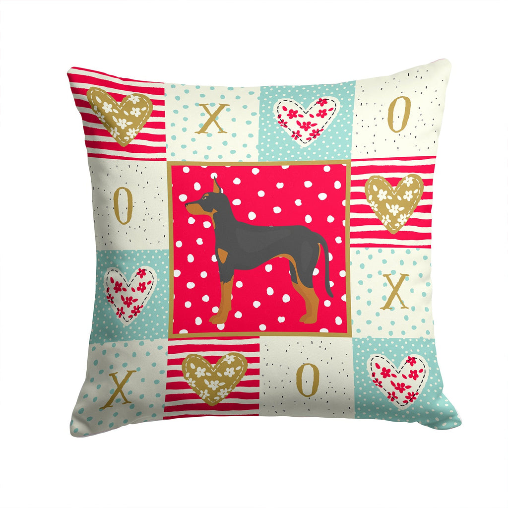 Manchester Terrier Love Decorative Throw Pillow 14x14 Indoor Outdoor Accent Cushion, Fabric Cover with Insert for Sofa, Bed, Porch & Living Room