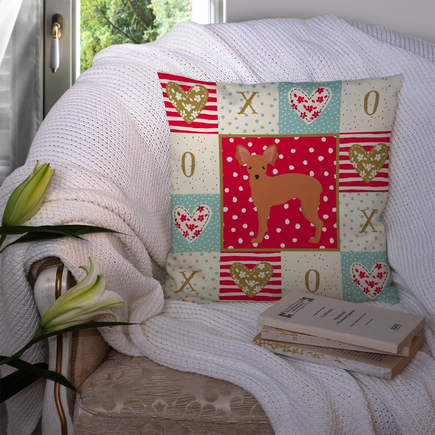 Russian Tor Terrier #2 Love Decorative Throw Pillow 14x14 Indoor Outdoor Accent Cushion, Fabric Cover with Insert for Sofa, Bed, Porch & Living Room
