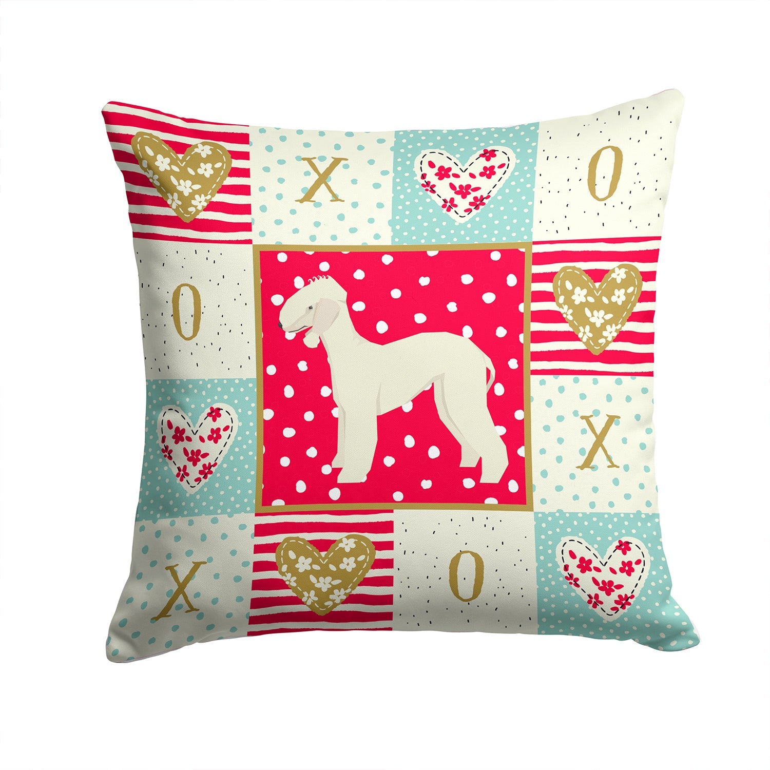 Bedlington Terrier Love Decorative Throw Pillow 14x14 Indoor Outdoor Accent Cushion, Fabric Cover with Insert for Sofa, Bed, Porch & Living Room