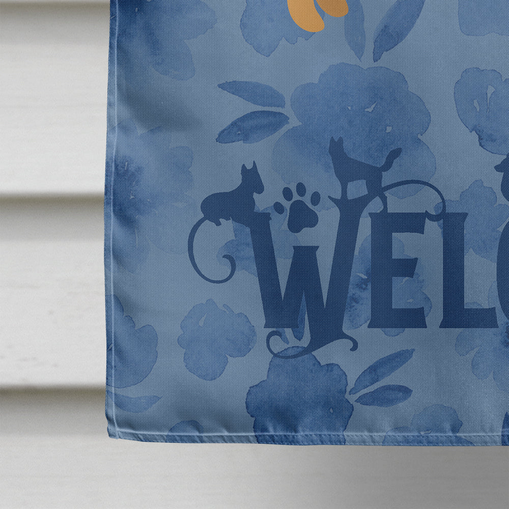 Red Pomeranian Welcome House Flag 28x40 Porch Sleeve Pole Decorative Outside Yard Banner Artwork Wall Hanging, Polyester