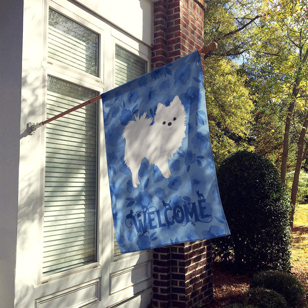 White Pomeranian Welcome House Flag 28x40 Porch Sleeve Pole Decorative Outside Yard Banner Artwork Wall Hanging, Polyester