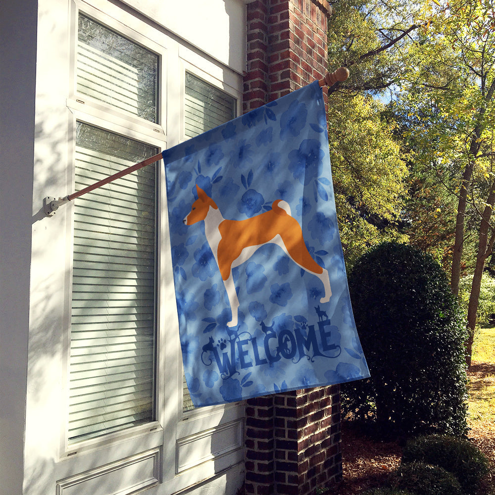 Basenji Welcome House Flag 28x40 Porch Sleeve Pole Decorative Outside Yard Banner Artwork Wall Hanging, Polyester
