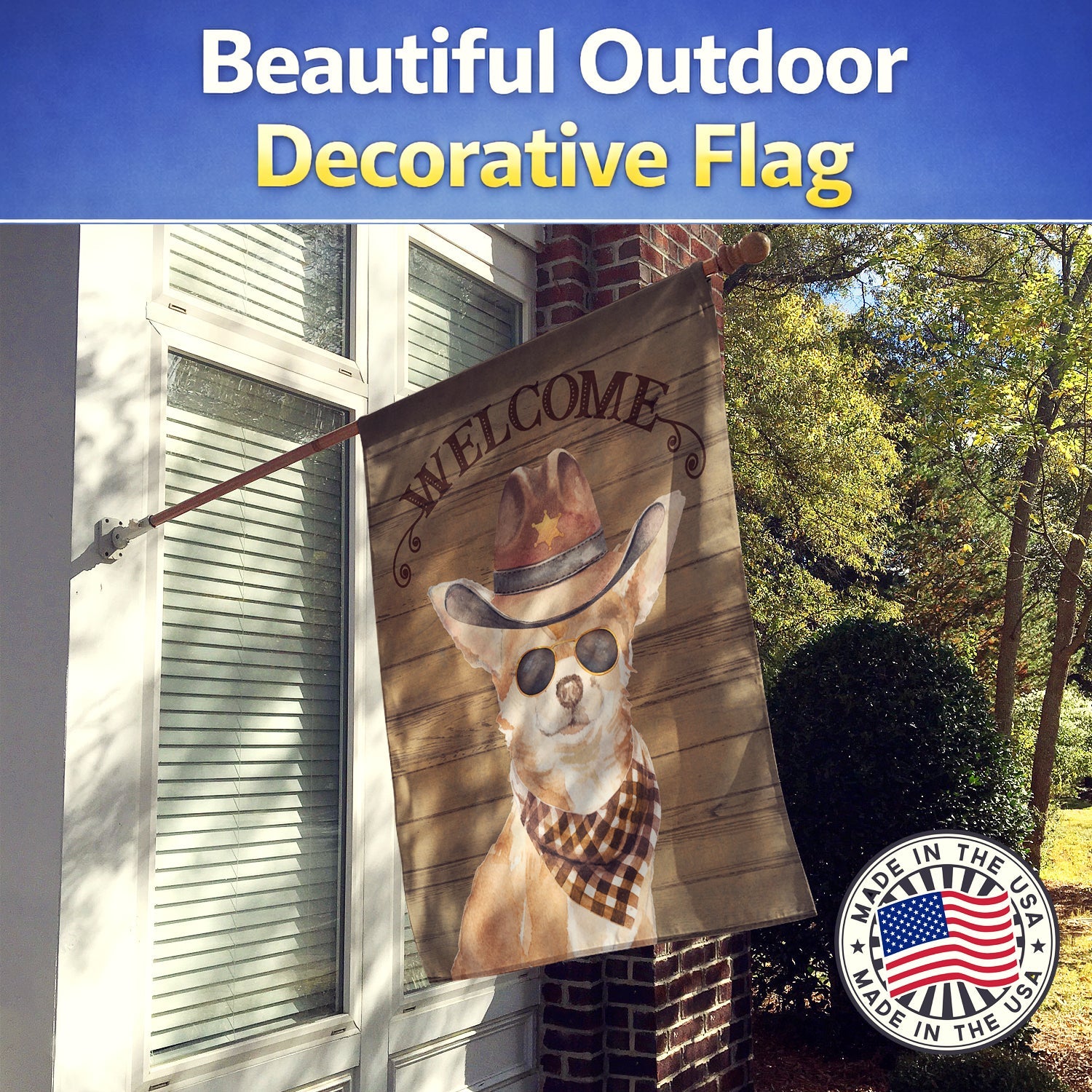 Chihuahua Country Dog House Flag 28x40 Porch Sleeve Pole Decorative Outside Yard Banner Artwork Wall Hanging, Polyester