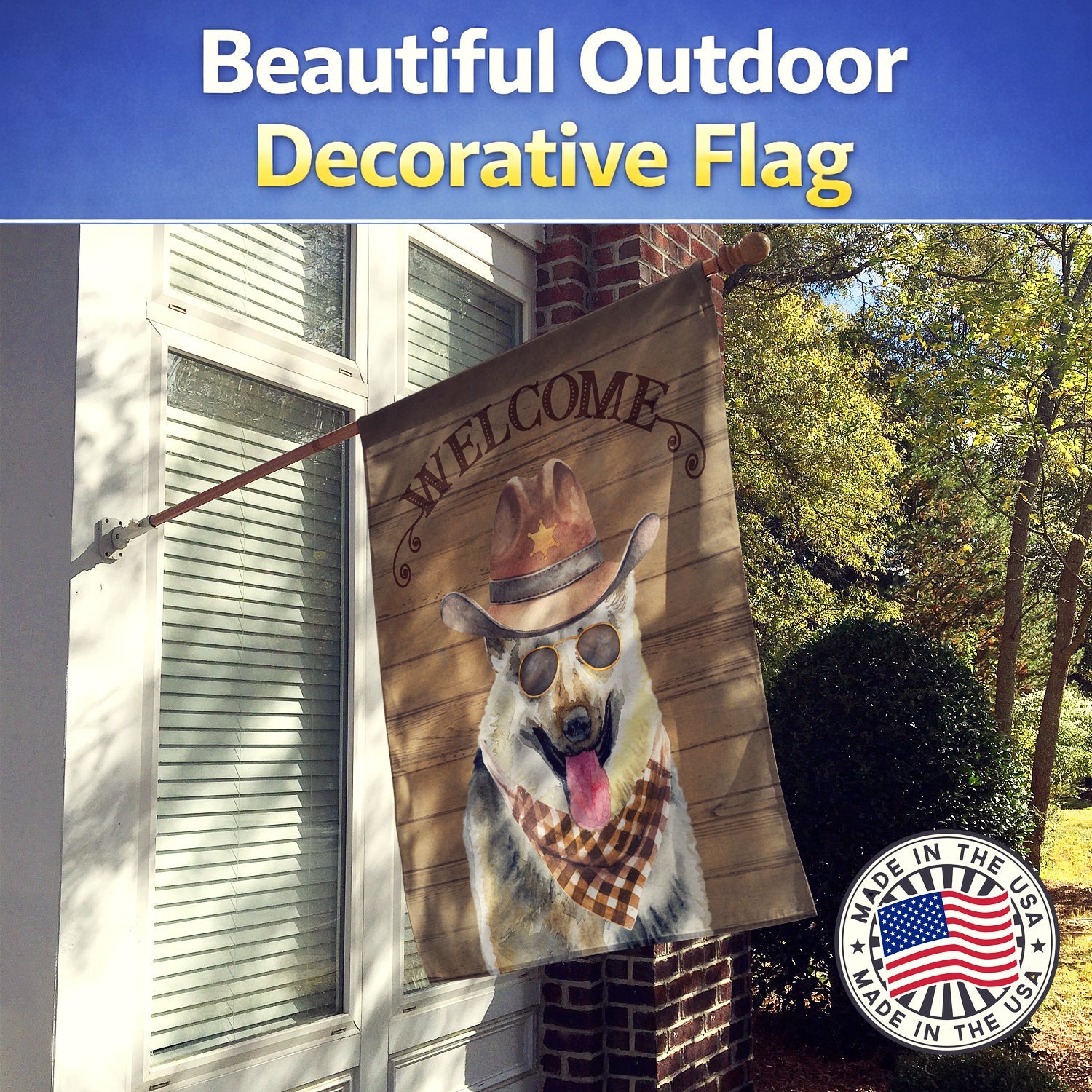 East European Shepherd Country Dog House Flag 28x40 Porch Sleeve Pole Decorative Outside Yard Banner Artwork Wall Hanging, Polyester