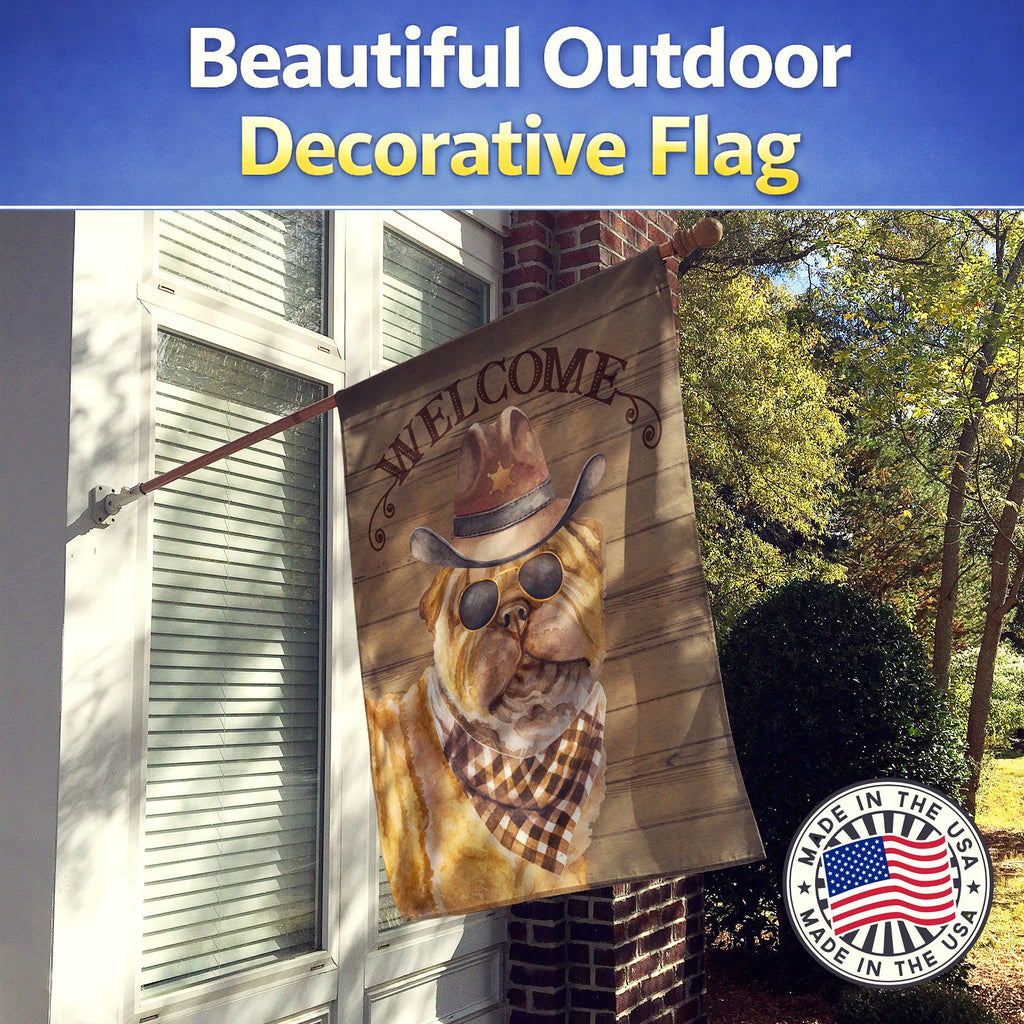 Shar Pei Country Dog House Flag 28x40 Porch Sleeve Pole Decorative Outside Yard Banner Artwork Wall Hanging, Polyester