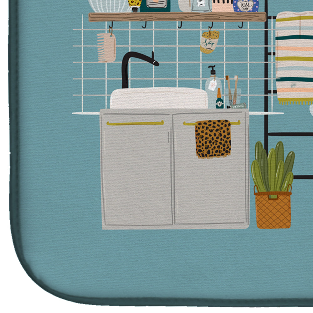 Brown French Bulldog in Bathtub Dish Drying Mat Absorbent Dish Drying Mat Pad for Kitchen Counter Dish Drainer Mat for Countertop, 14 x 21", Multicolor