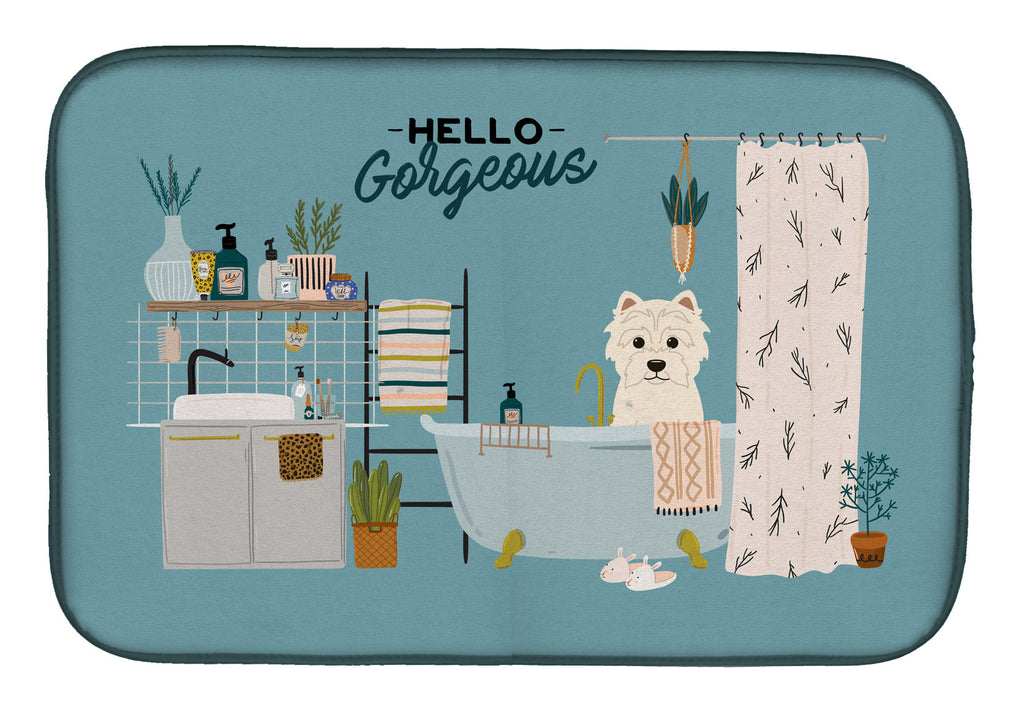 Westie in Bathtub Dish Drying Mat Absorbent Dish Drying Mat Pad for Kitchen Counter Dish Drainer Mat for Countertop, 14 x 21", Multicolor