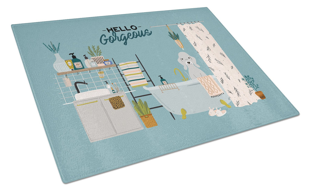 Blue Bedlington Terrier in Bathtub Cutting Board Tempered Glass Kitchen Cutting Surface, Heat Resistant Chopping, Non-Slip Feet, Food Prep & Serving
