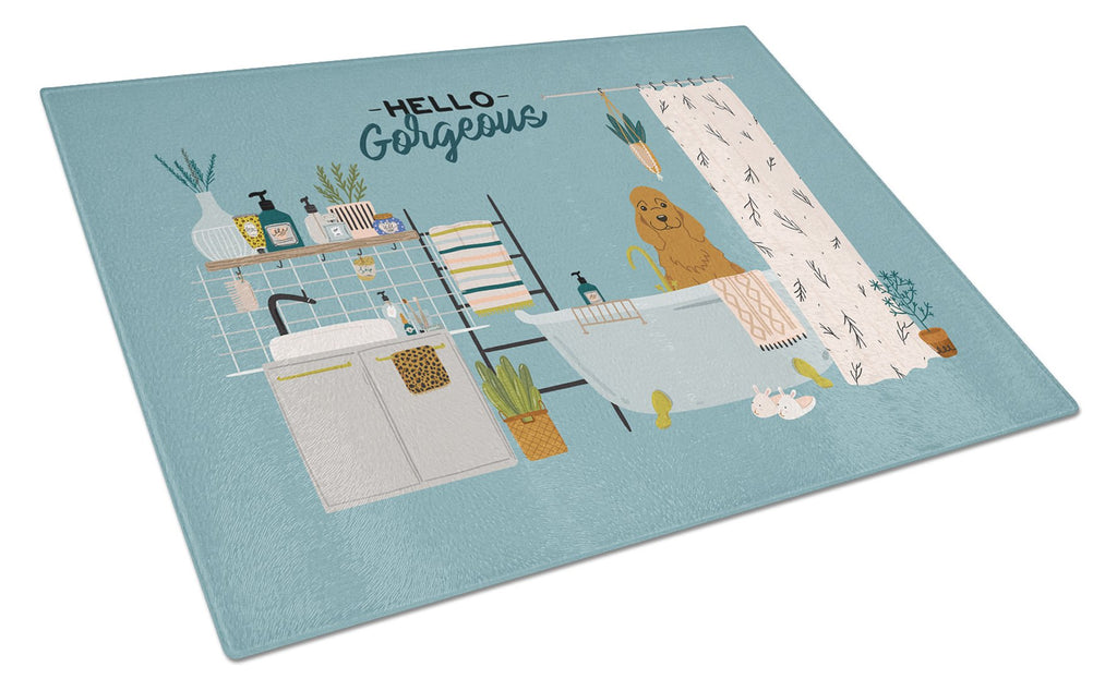 Red Cocker Spaniel in Bathtub Cutting Board Tempered Glass Kitchen Cutting Surface, Heat Resistant Chopping, Non-Slip Feet, Food Prep & Serving