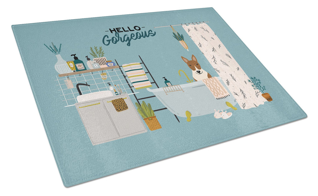 Brindle Bull Terrier in Bathtub Cutting Board Tempered Glass Kitchen Cutting Surface, Heat Resistant Chopping, Non-Slip Feet, Food Prep & Serving