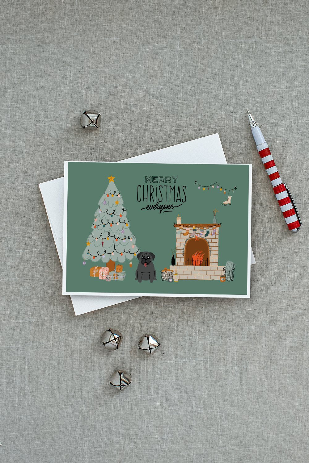Black Pug Christmas Everyone Greeting Cards Pack of 8 Blank Cards with Envelopes Whimsical A7 Size 5x7