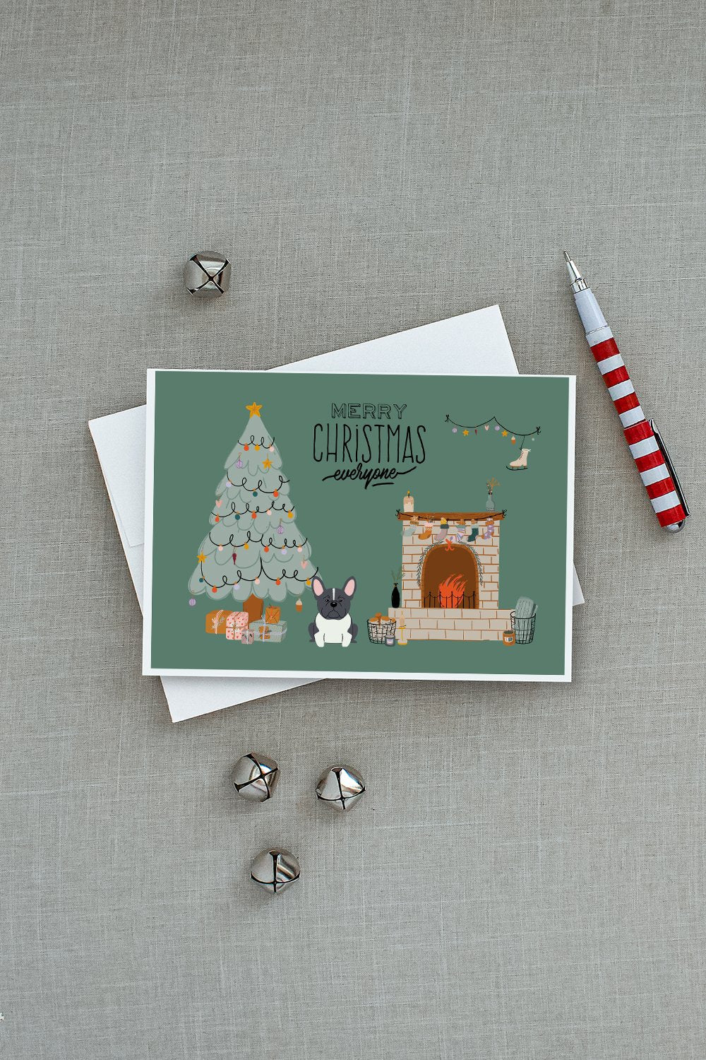 Black White French Bulldog Christmas Everyone Greeting Cards Pack of 8 Blank Cards with Envelopes Whimsical A7 Size 5x7