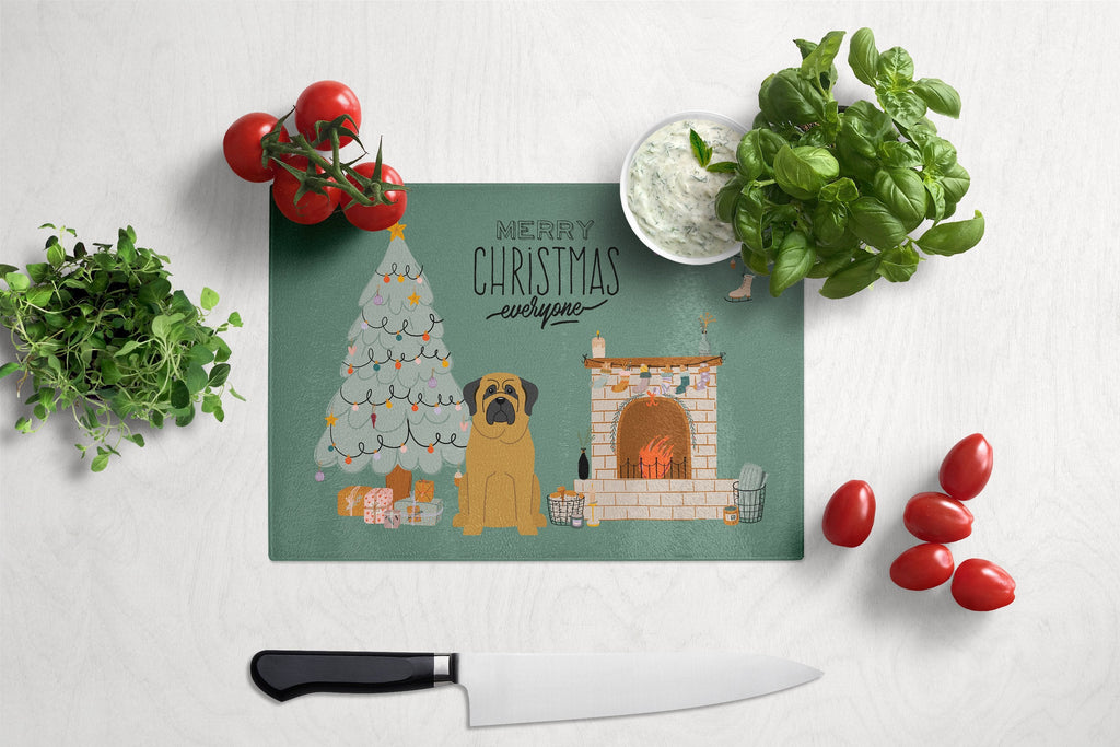 Mastiff Christmas Everyone Cutting Board Tempered Glass Kitchen Cutting Surface, Heat Resistant Chopping, Non-Slip Feet, Food Prep & Serving