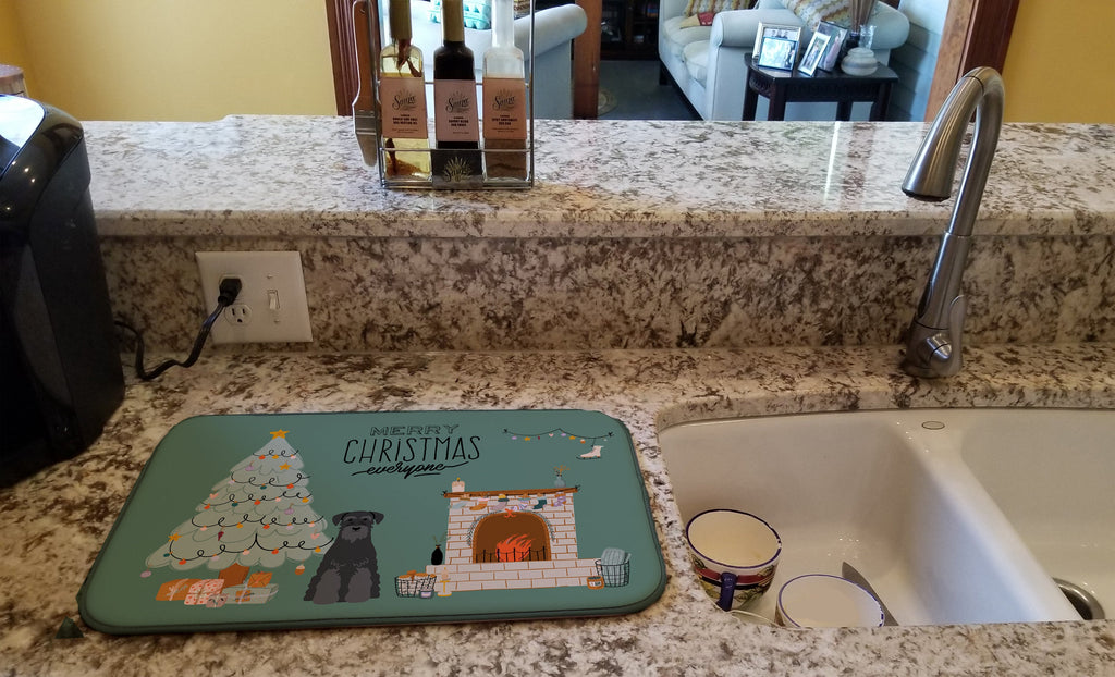 Black Standard Schnauzer Christmas Everyone Dish Drying Mat Absorbent Dish Drying Mat Pad for Kitchen Counter Dish Drainer Mat for Countertop, 14 x 21", Multicolor
