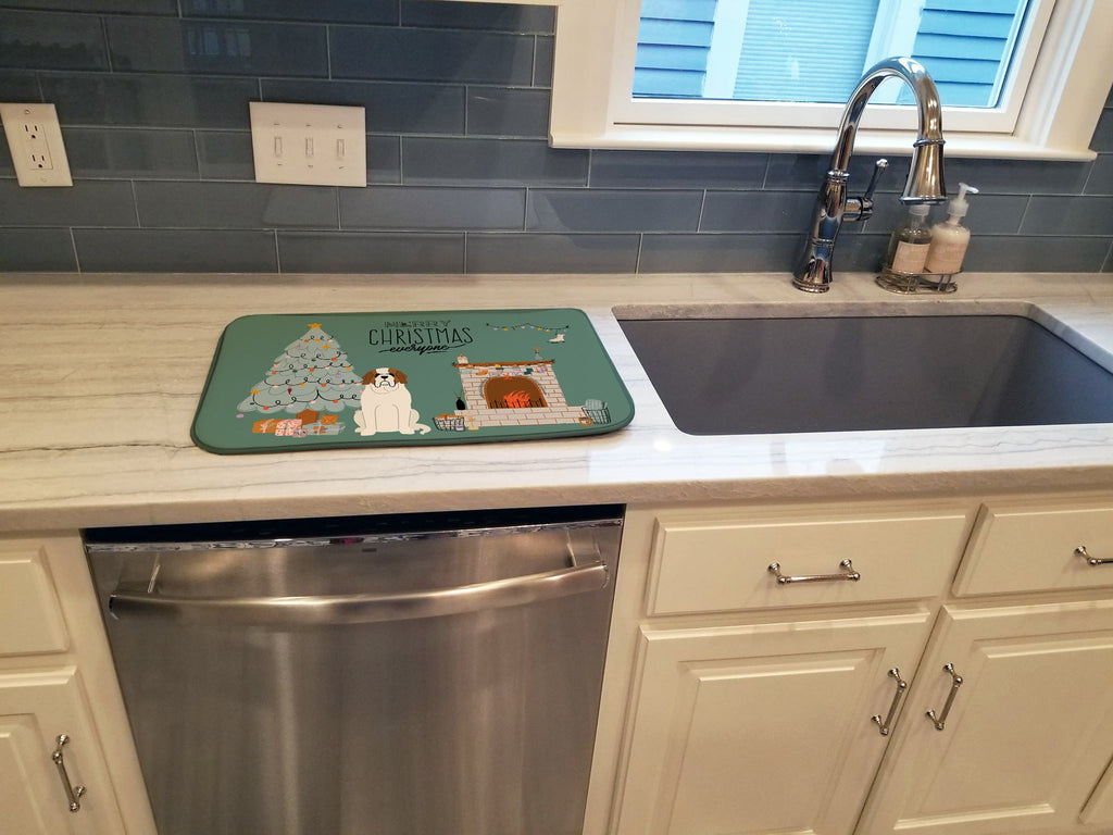Saint Bernard Christmas Everyone Dish Drying Mat Absorbent Dish Drying Mat Pad for Kitchen Counter Dish Drainer Mat for Countertop, 14 x 21", Multicolor