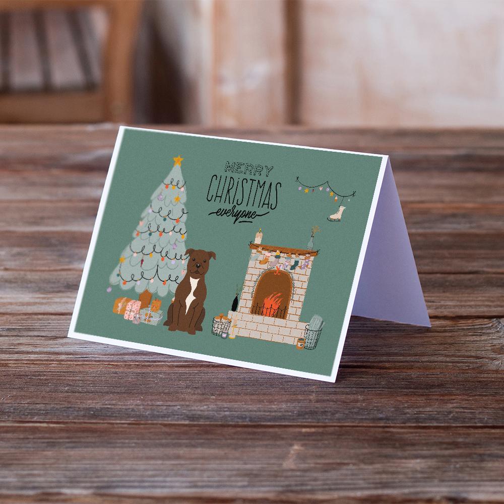 Chocolate Staffordshire Bull Terrier Christmas Everyone Greeting Cards Pack of 8 Blank Cards with Envelopes Whimsical A7 Size 5x7