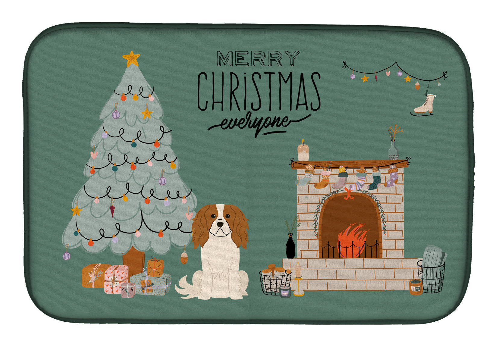 Cavalier Spaniel Christmas Everyone Dish Drying Mat Absorbent Dish Drying Mat Pad for Kitchen Counter Dish Drainer Mat for Countertop, 14 x 21", Multicolor