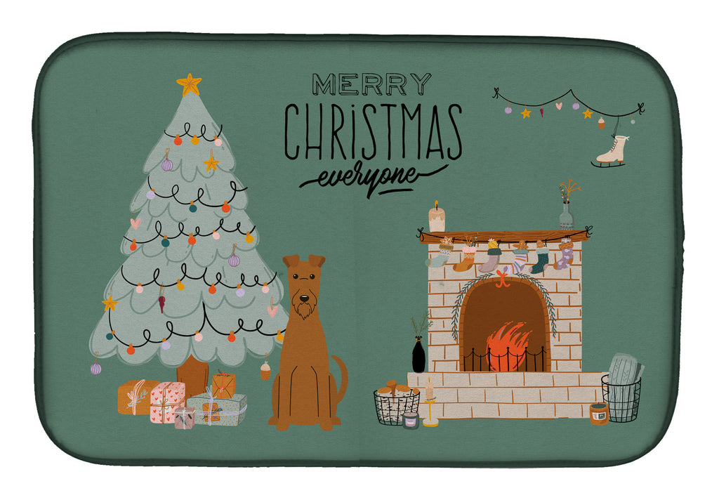Irish Terrier Christmas Everyone Dish Drying Mat Absorbent Dish Drying Mat Pad for Kitchen Counter Dish Drainer Mat for Countertop, 14 x 21", Multicolor