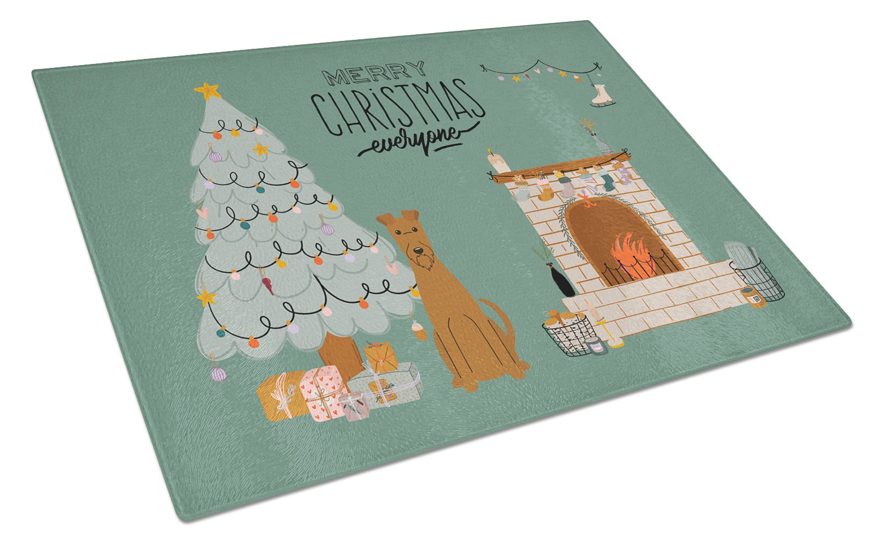 Irish Terrier Christmas Everyone Cutting Board Tempered Glass Kitchen Cutting Surface, Heat Resistant Chopping, Non-Slip Feet, Food Prep & Serving