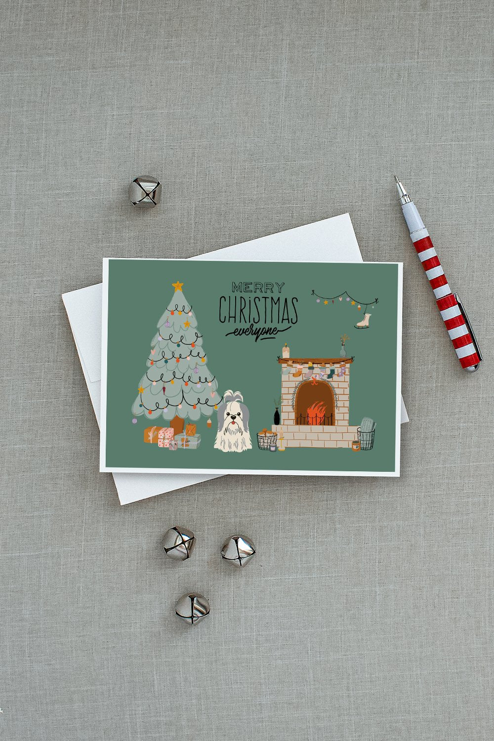 Silver White Shih Tzu Christmas Everyone Greeting Cards Pack of 8 Blank Cards with Envelopes Whimsical A7 Size 5x7