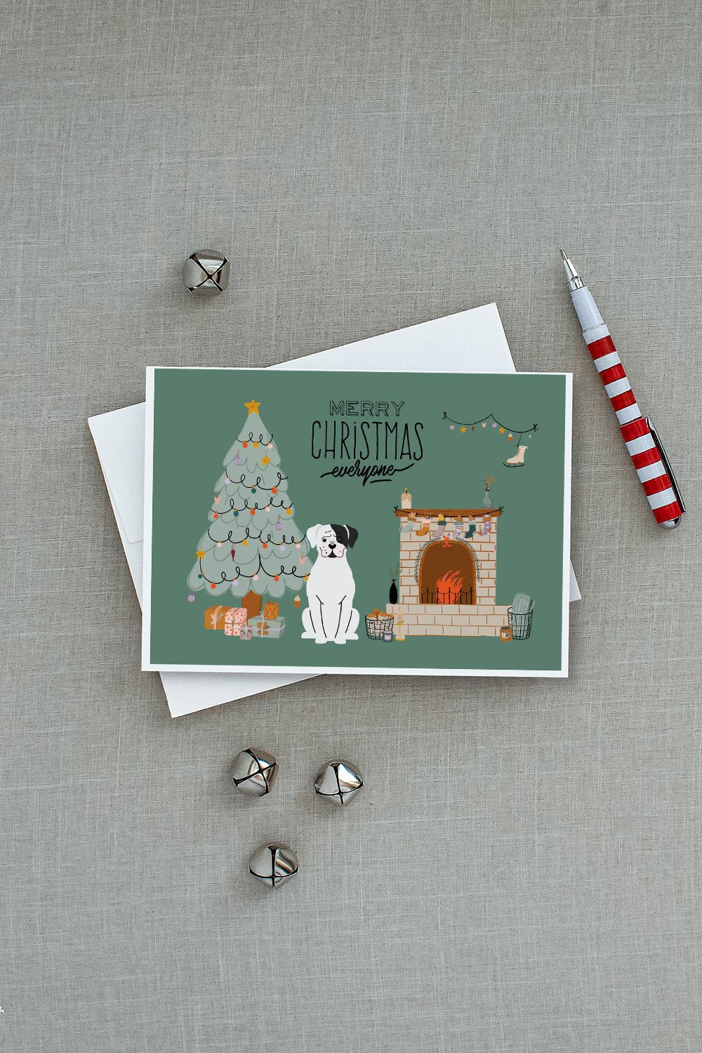 White Boxer Christmas Everyone Greeting Cards Pack of 8 Blank Cards with Envelopes Whimsical A7 Size 5x7