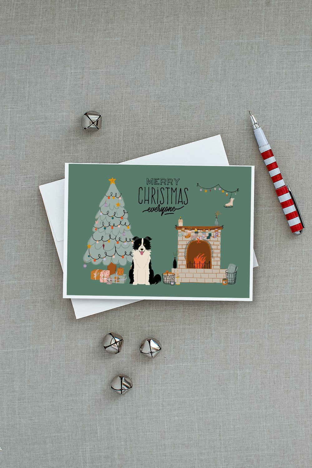 Black White Border Collie Christmas Everyone Greeting Cards Pack of 8 Blank Cards with Envelopes Whimsical A7 Size 5x7