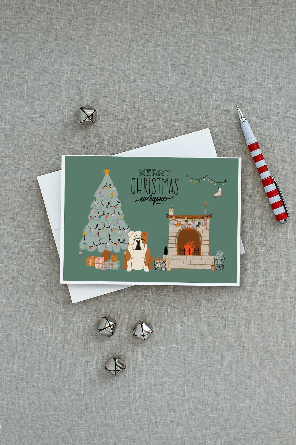 Fawn White English Bulldog Christmas Everyone Greeting Cards Pack of 8 Blank Cards with Envelopes Whimsical A7 Size 5x7