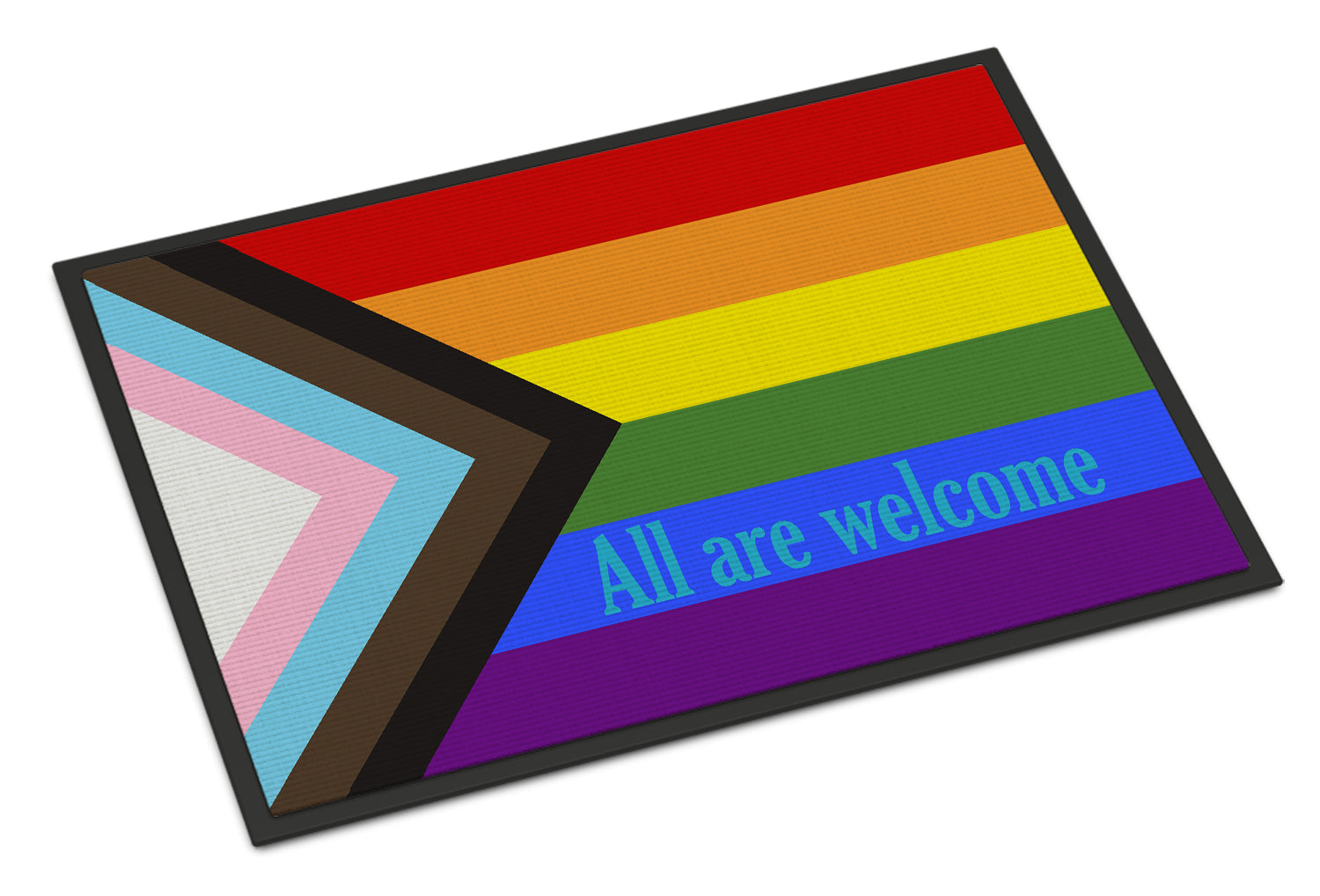 Gay Progress Pride All are Welcome Doormat Indoor Outdoor 24H X 36W Front Door Mat Rugs for Entryway, Non Slip Washable Low Pile,
