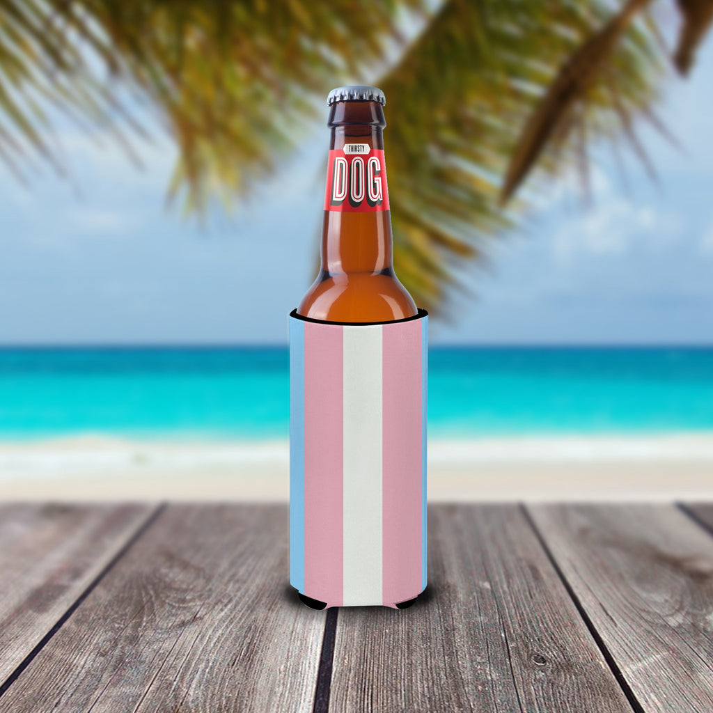 Transgender Pride Slim Can Hugger , Insulated Foam Hugger for 12 oz Slim Cans, Beer Bottles & Water Bottles, Printed in USA