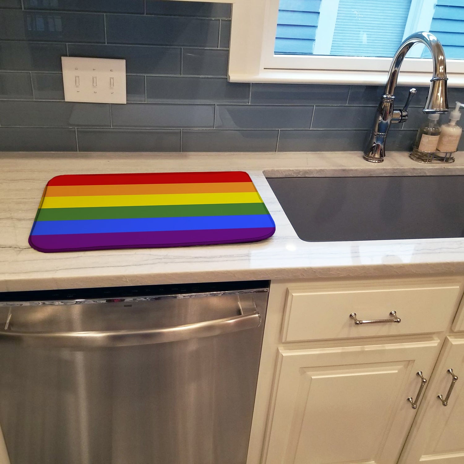 Gay Pride Dish Drying Mat Absorbent Dish Drying Mat Pad for Kitchen Counter Dish Drainer Mat for Countertop, 14 x 21", Multicolor