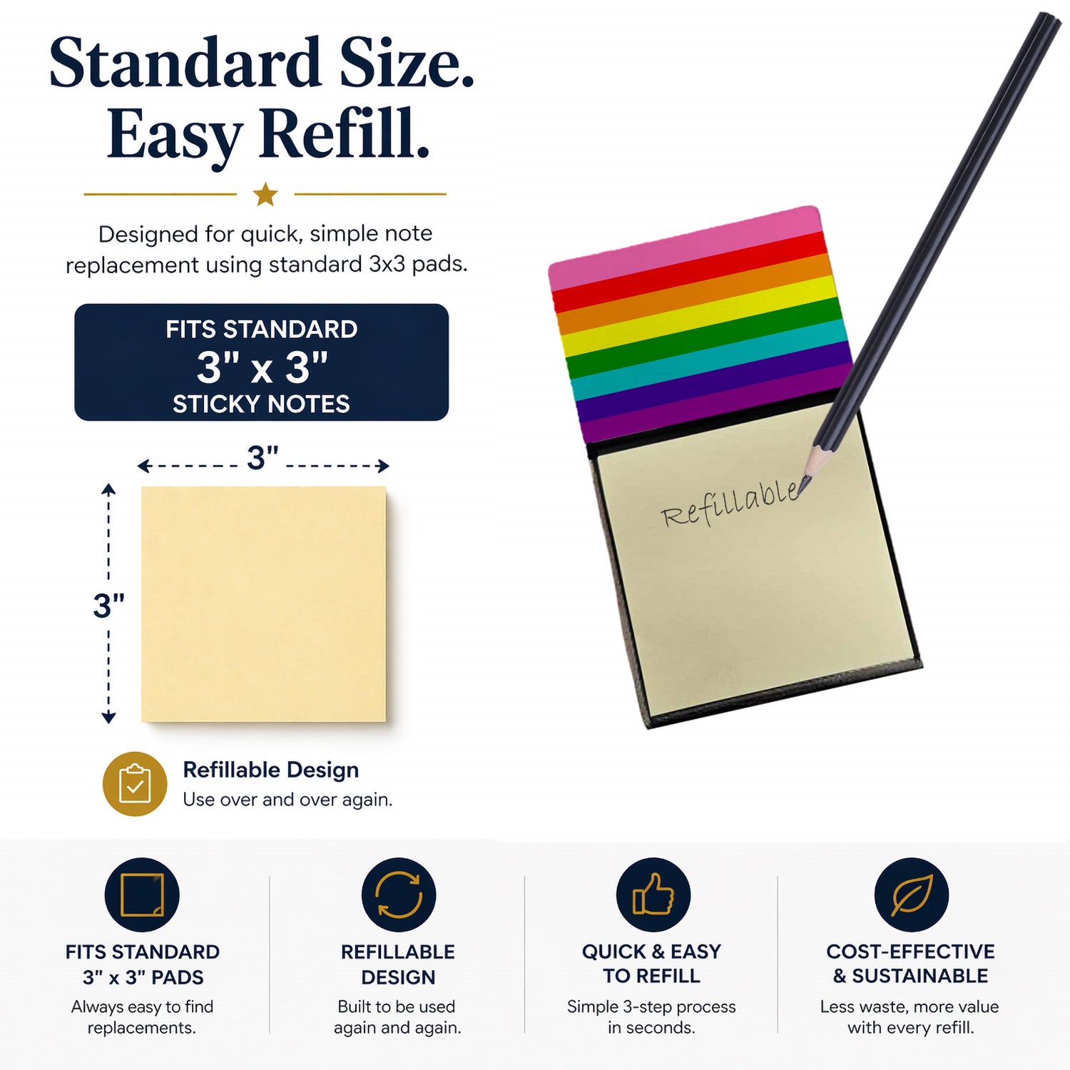 Gay Pride before 1978 Watercolor Sticky Note Holder Refillable Dispenser Desk Accessory 3x3 Pad Gift