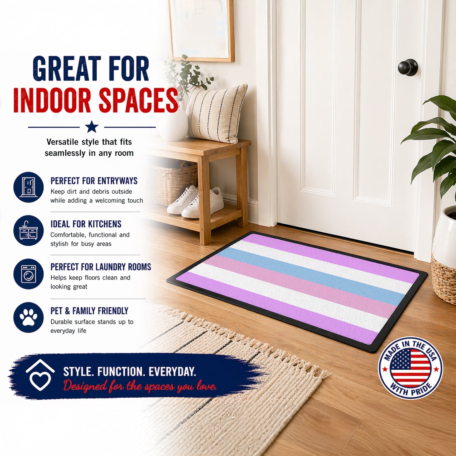 Bigender Pride Doormat Indoor Outdoor 24H X 36W Front Door Mat Rugs for Entryway, Non Slip Washable Low Pile,