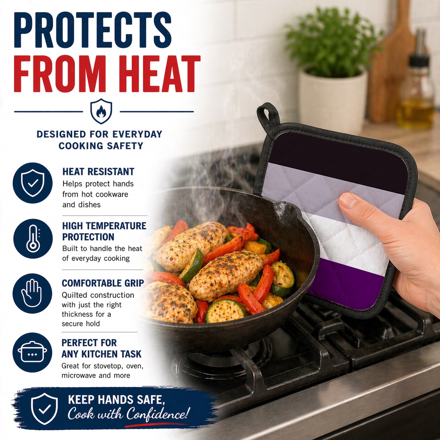 Asexual Pride Pot Holder Set of 2 Heat Resistant Quilted Hot Pads 7.5 x 7.5 Inch, Insulated Kitchen Trivets for Cooking & Baking