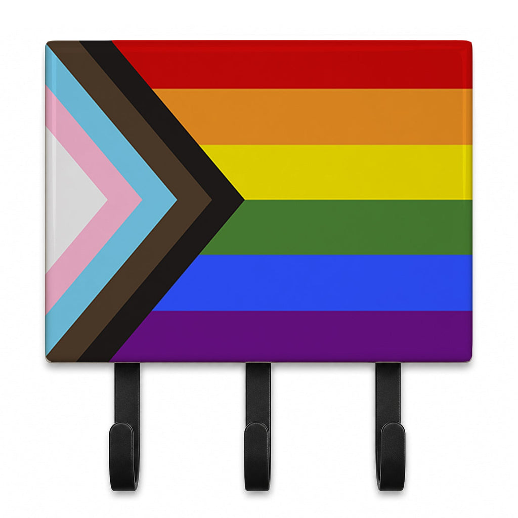 Gay Pride Progress Pride Leash or Key Holder Wall Hooks, Coat Rack Wall Mount, for Hanging Keys, Towels, Aprons, Leashes