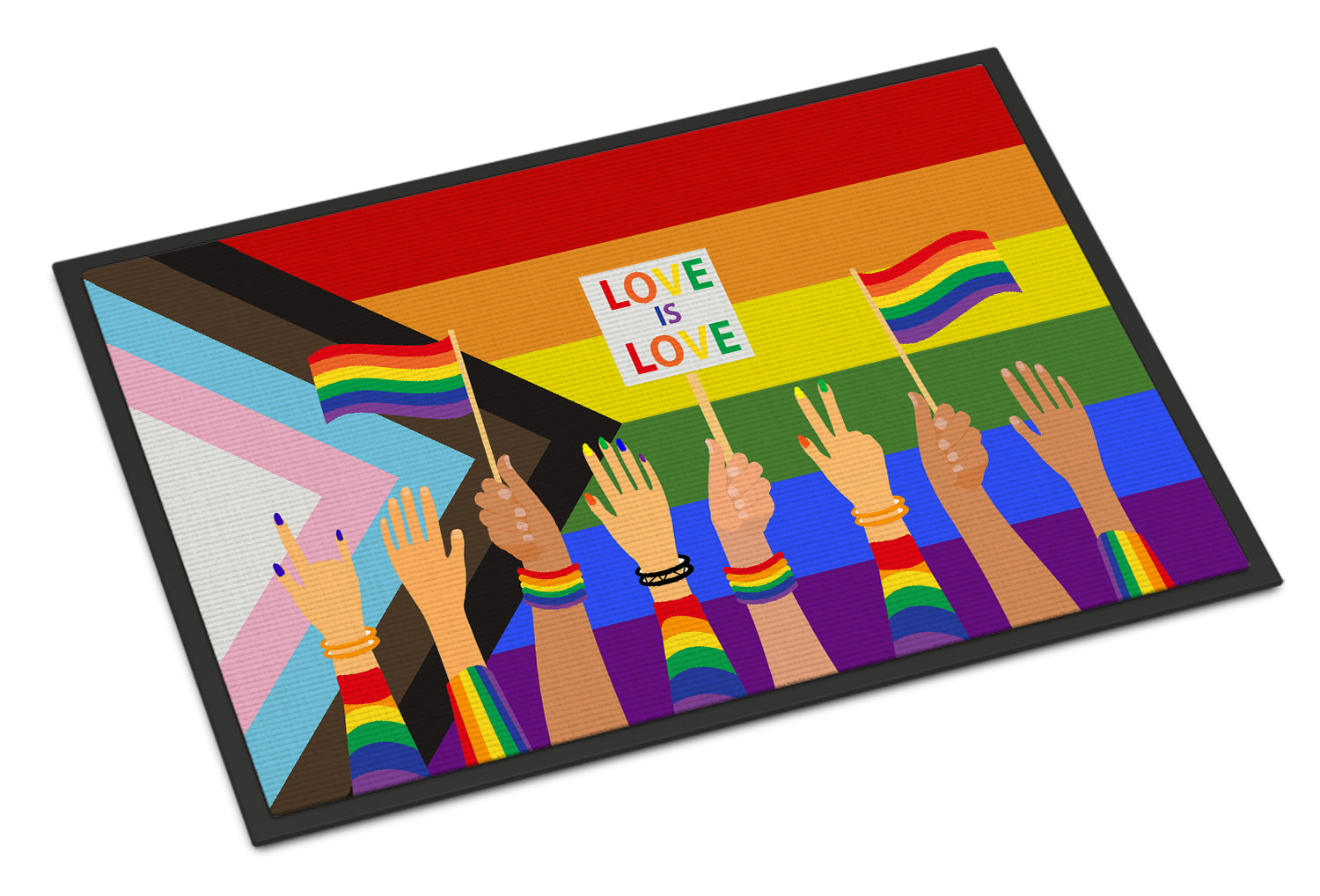 Gay Pride Parade Progress Pride Doormat Indoor Outdoor 18H X 27W Front Door Mat Rugs for Entryway, Non Slip Washable