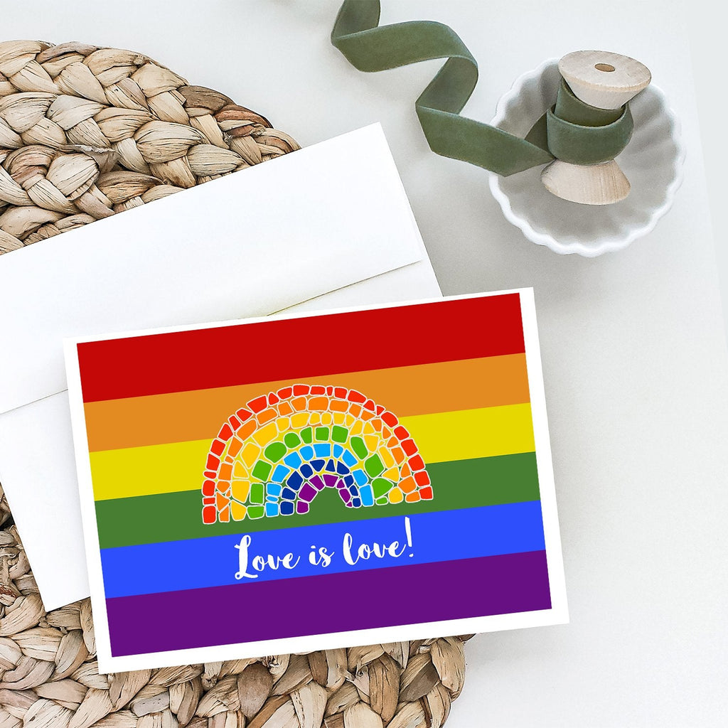 Gay Pride Love is Love Mosaic Rainbow Greeting Cards Pack of 8 Blank Cards with Envelopes Whimsical A7 Size 5x7