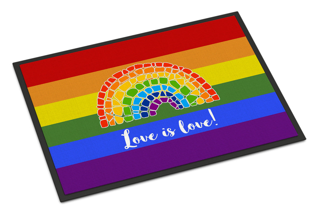 Gay Pride Love is Love Mosaic Rainbow Doormat Indoor Outdoor 24H X 36W Front Door Mat Rugs for Entryway, Non Slip Washable Low Pile,