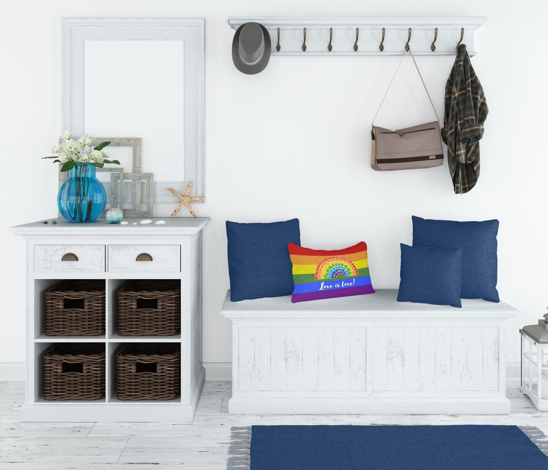 Gay Pride Love is Love Mosaic Rainbow Decorative Throw Pillow 12x16 Indoor Outdoor Accent Cushion, Fabric Cover with Insert for Sofa, Bed, Porch & Living Room