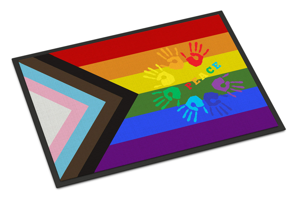 Gay Pride Peace Hands Progress Pride Doormat Indoor Outdoor 24H X 36W Front Door Mat Rugs for Entryway, Non Slip Washable Low Pile,