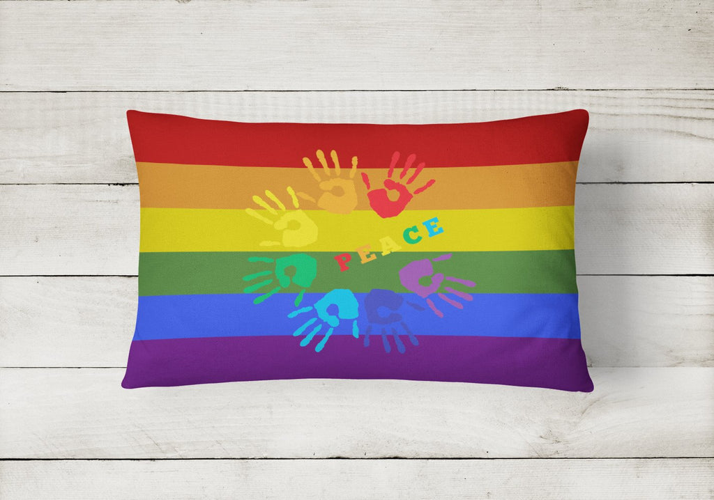 Gay Pride Peace Hands Decorative Throw Pillow 12x16 Indoor Outdoor Accent Cushion, Fabric Cover with Insert for Sofa, Bed, Porch & Living Room