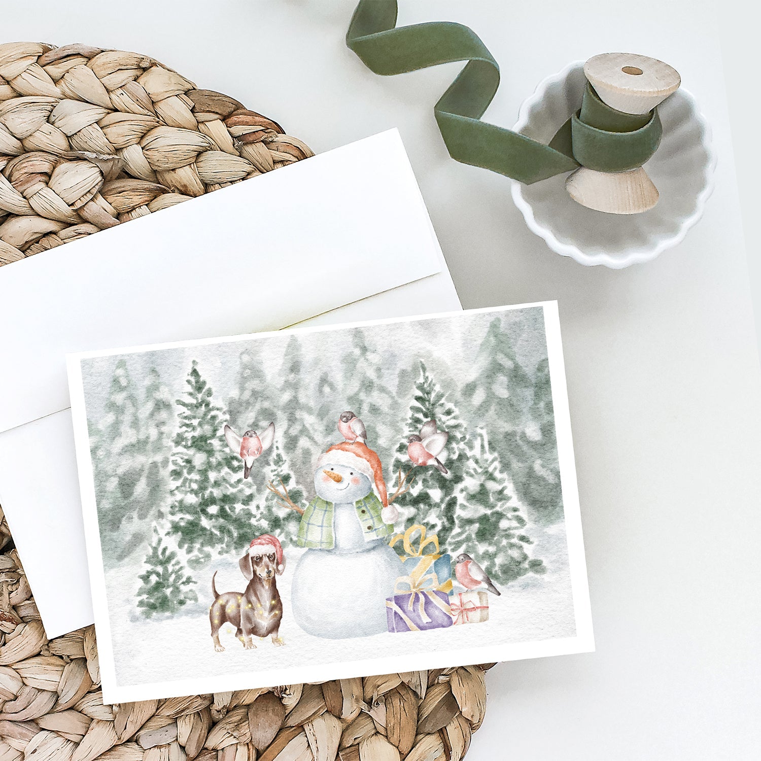 Dachshund Chocolate Christmas Greeting Cards Pack of 8 Blank Cards with Envelopes Whimsical A7 Size 5x7
