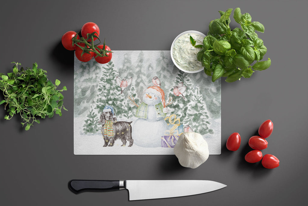 Cocker Spaniel Black Christmas Cutting Board Tempered Glass Kitchen Cutting Surface, Heat Resistant Chopping, Non-Slip Feet, Food Prep & Serving