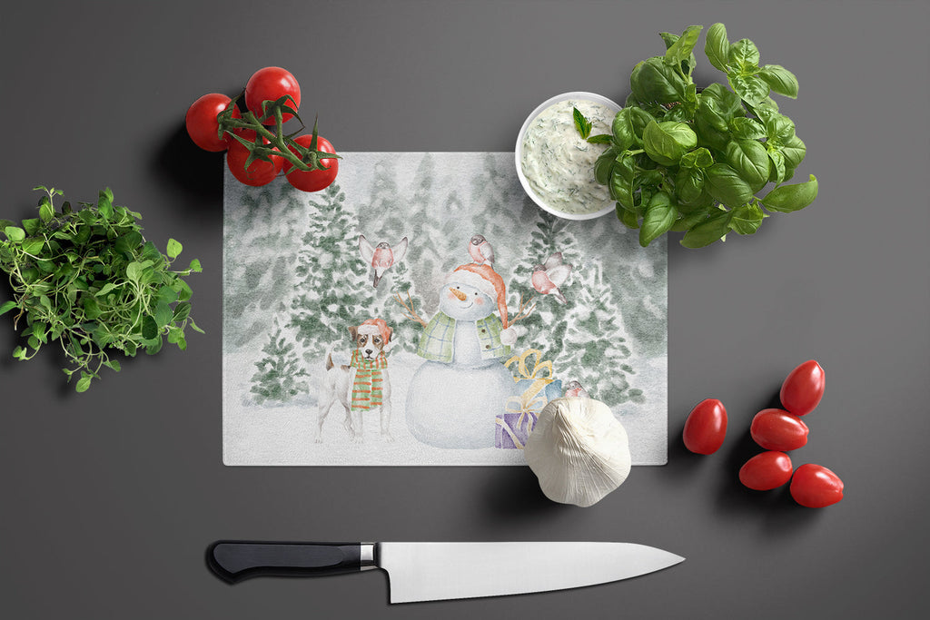Jack Russell Terrier Tricolor Christmas Cutting Board Tempered Glass Kitchen Cutting Surface, Heat Resistant Chopping, Non-Slip Feet, Food Prep & Serving