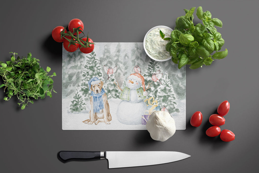 Labrador Retriever Yellow Christmas Cutting Board Tempered Glass Kitchen Cutting Surface, Heat Resistant Chopping, Non-Slip Feet, Food Prep & Serving