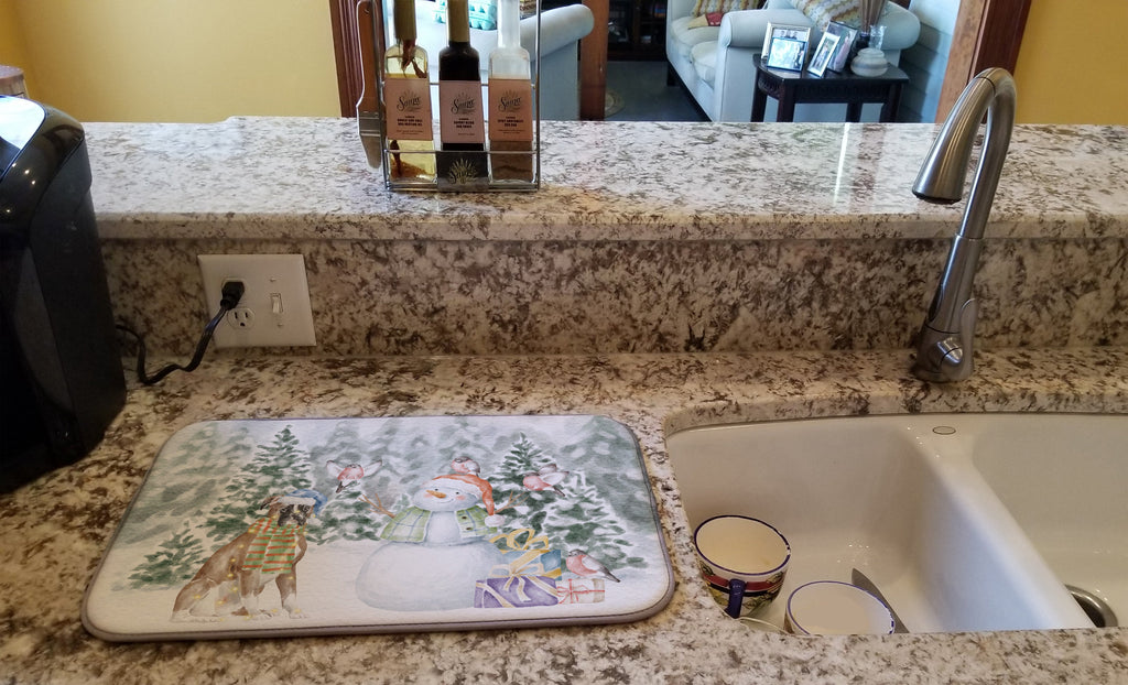 Boxer Fawn Christmas Dish Drying Mat Absorbent Dish Drying Mat Pad for Kitchen Counter Dish Drainer Mat for Countertop, 14 x 21", Multicolor