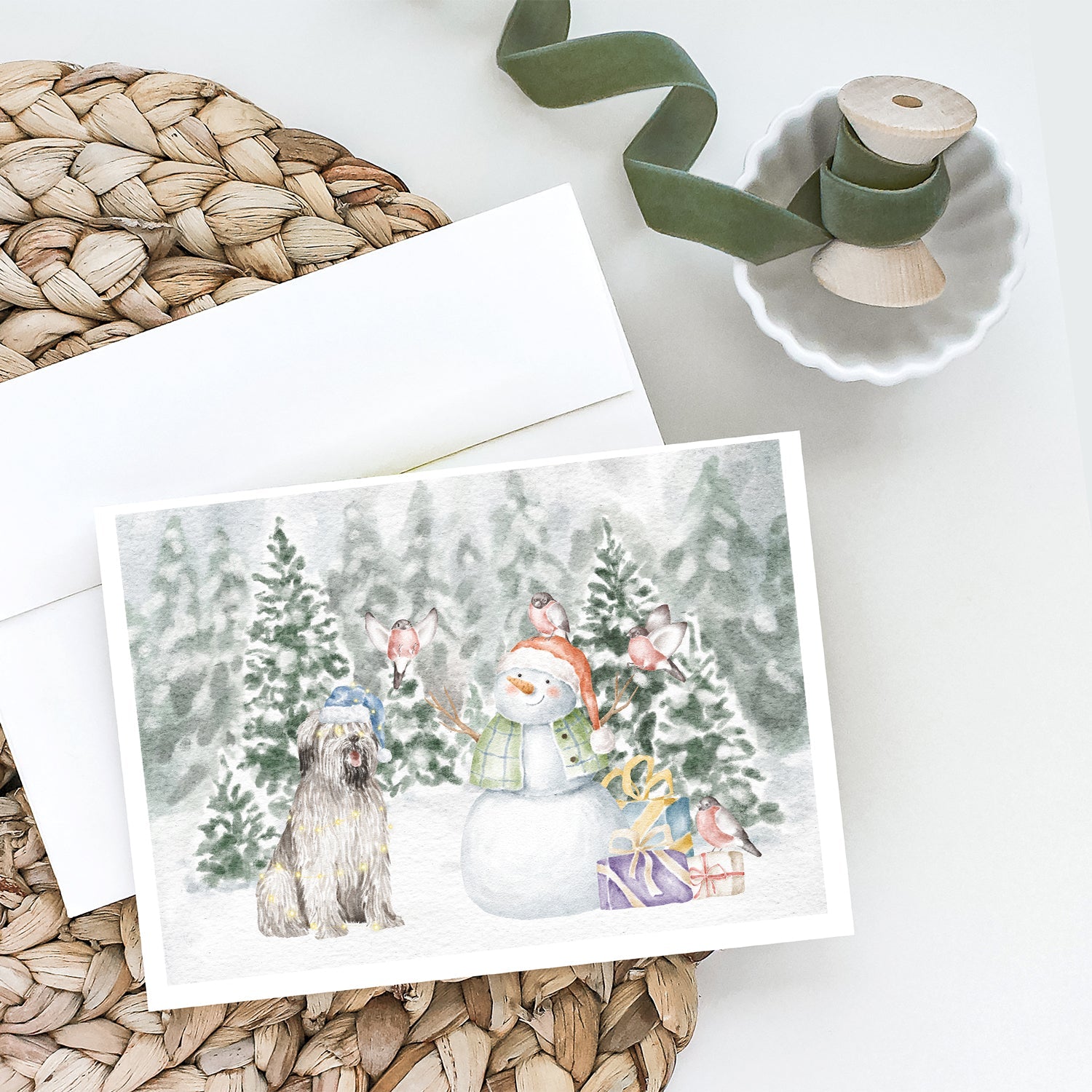 Briard Smiling Christmas Greeting Cards Pack of 8 Blank Cards with Envelopes Whimsical A7 Size 5x7