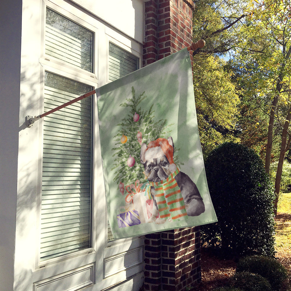 French Bulldog Black #2 Christmas Presents and Tree House Flag 28x40 Porch Sleeve Pole Decorative Outside Yard Banner Artwork Wall Hanging, Polyester