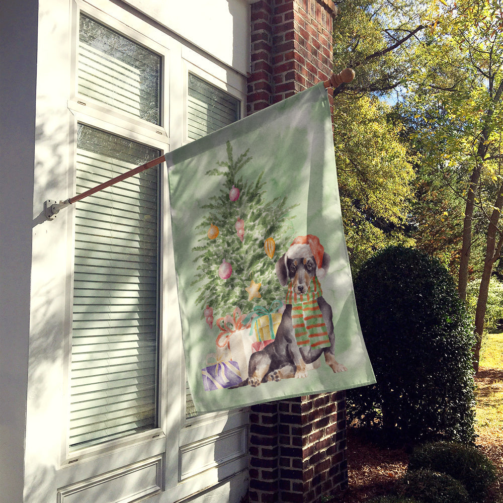Dachshund Black Tan Christmas Presents and Tree House Flag 28x40 Porch Sleeve Pole Decorative Outside Yard Banner Artwork Wall Hanging, Polyester