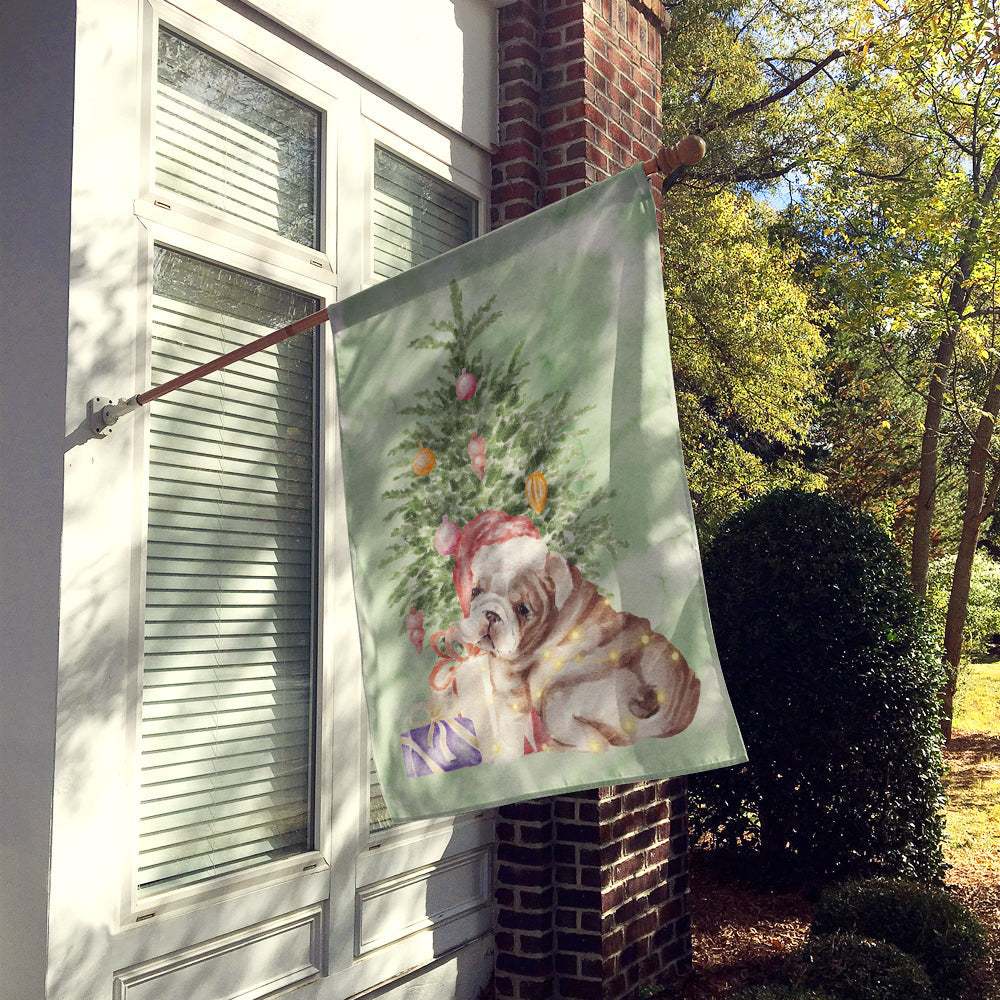 Bulldog, English Bulldog Puppy Christmas Presents and Tree House Flag 28x40 Porch Sleeve Pole Decorative Outside Yard Banner Artwork Wall Hanging, Polyester