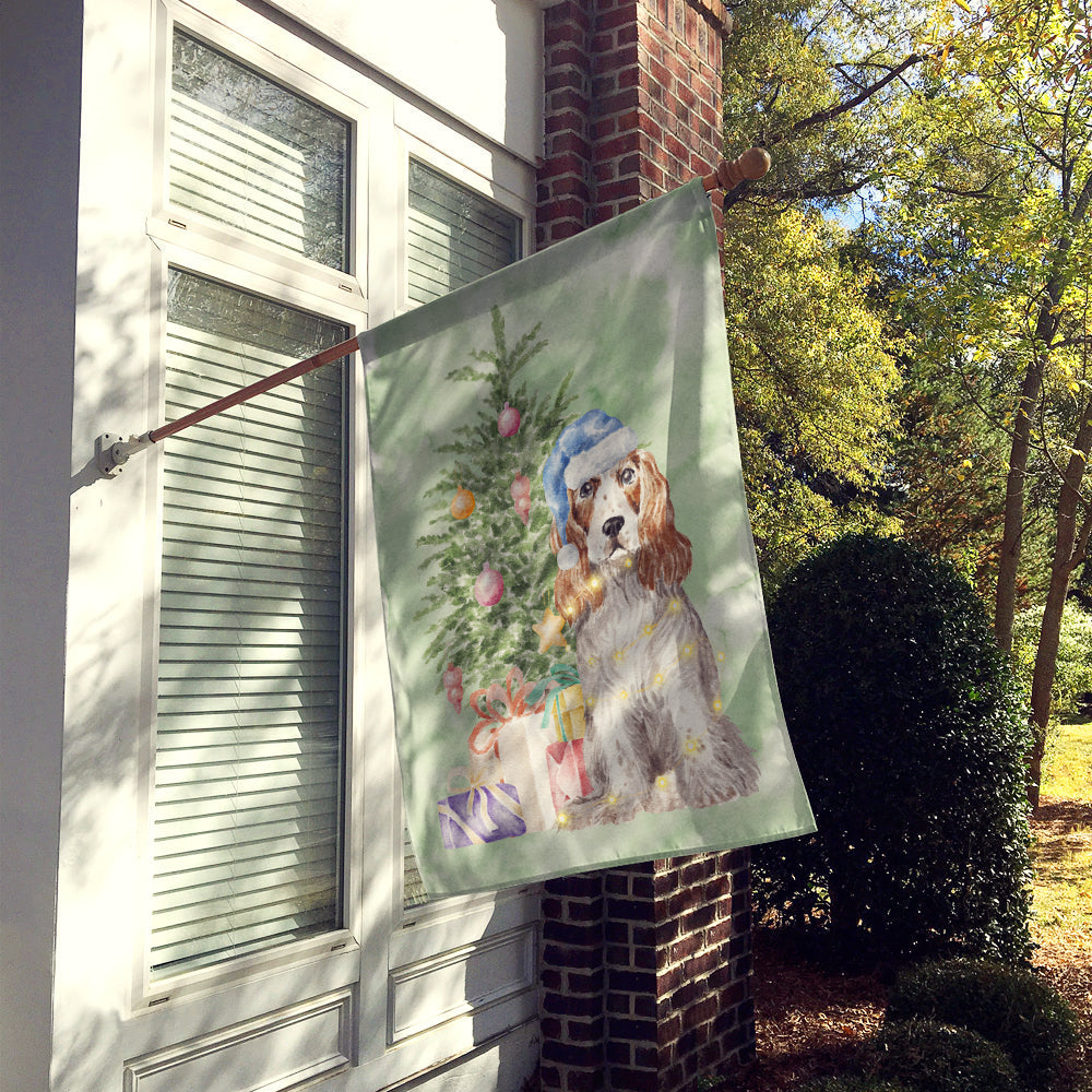 Cocker Spaniel English Red White Christmas Presents and Tree House Flag 28x40 Porch Sleeve Pole Decorative Outside Yard Banner Artwork Wall Hanging, Polyester